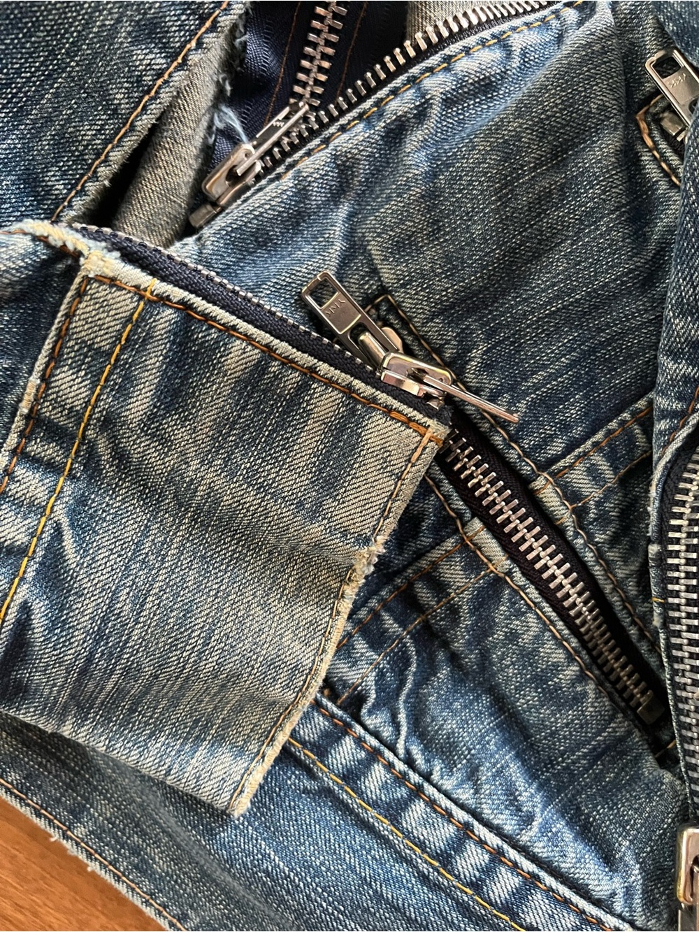 Levi's Red Label Distressed Blue Denim Multi Zipper Moto Jacket - Picture 7 of 10